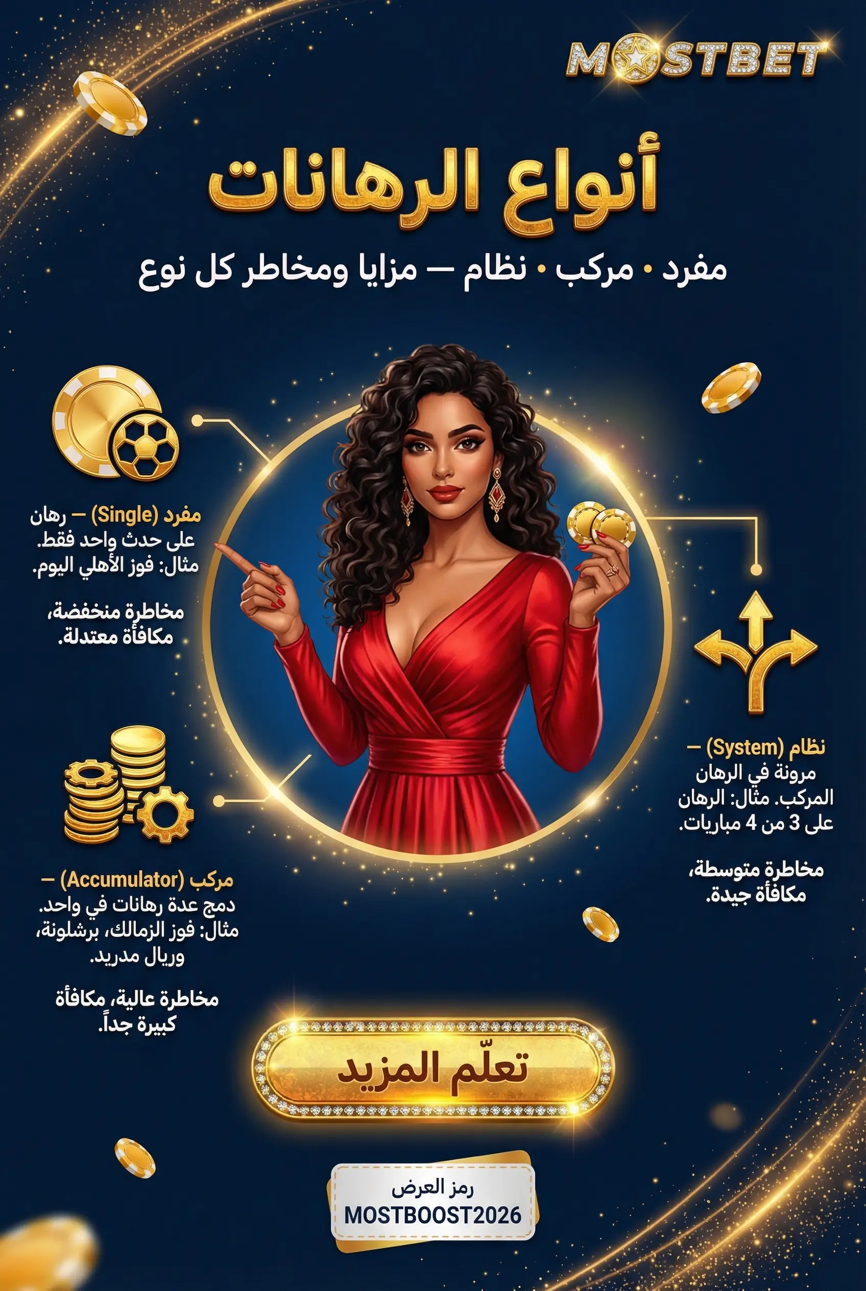 صورة عمودية لقسم أنواع الرهانات: مفرد، مركب، نظام