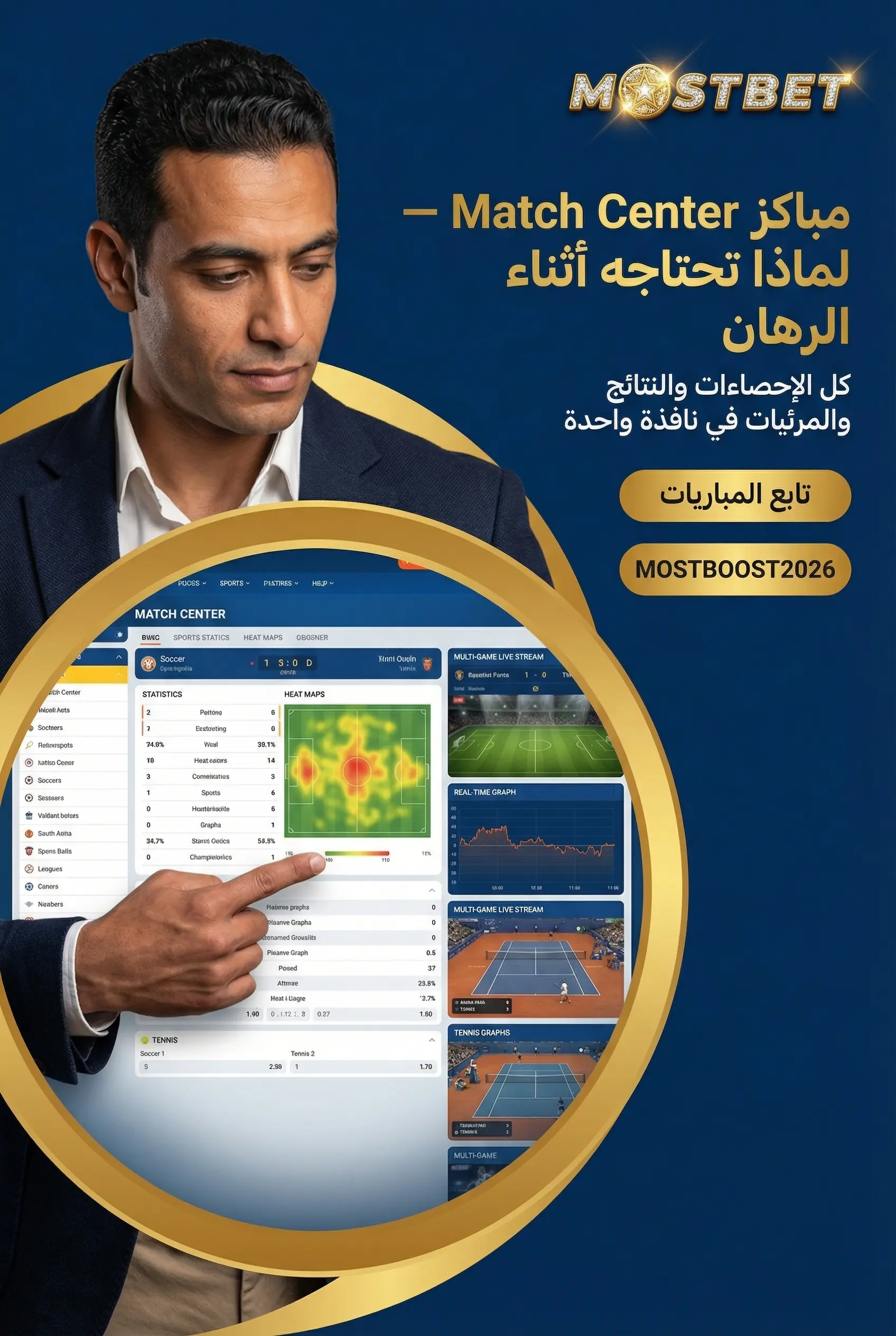 صورة عمودية لقسم Match Center: لماذا تحتاجه أثناء الرهان