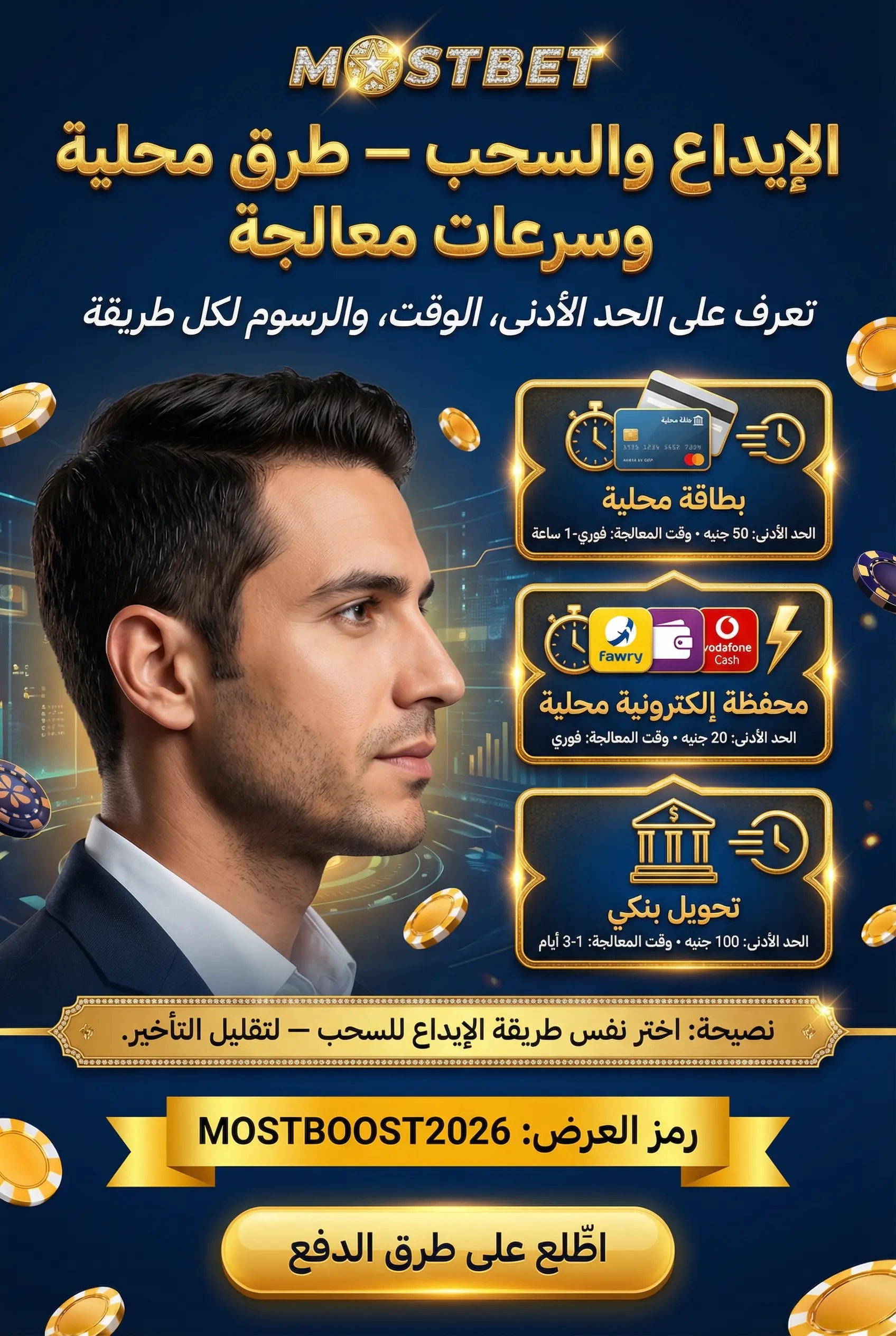 صورة عن الإيداع والسحب وسرعة المعالجة